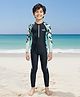 The Mom Store Full Sleeves Waves Printed Legged Swimsuit - Black