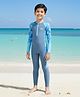 The Mom Store Full Raglan Sleeves Tropical Theme Printed Legged Swimsuit - Blue