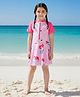 The Mom Store Half Raglan Sleeves Mermaid Printed Frock Style Swimsuit - Pink