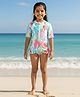 The Mom Store Half Sleeves Tropical Printed & Frill Detailed Swimsuit - Multi Colour