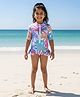 The Mom Store Half Sleeves Tropical Printed & Frill Detailed Swimsuit - Multi Colour