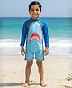 The Mom Store Full Sleeves  Shark Printed Legged Swim Suit - Aqua Blue