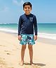 The Mom Store Full Sleeves Sun Sea Surf Text Printed Two Piece Swimsuit - Multi Colour