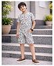 KUCHIPOO Cotton Blend Knit  Half Sleeves Typography Printed Coordinating Tee & Shorts Set - Off White