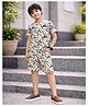 KUCHIPOO Cotton Blend Knit Half Sleeves Abstract Printed Coordinating Tee & Shorts Set - Beige