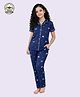 KUCHIPOO 100% Cotton Knit Half Sleeves Butterflies Printed Coordinating Shirt & Pajama Night Suit - Dark Blue