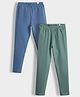 Orange Sugar Cotton Lycra Knit Pack Of 2 Solid Leggings - Air Force Blue & Green