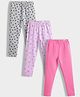 Orange Sugar Cotton Lycra Knit Pack Of 3 Floral & Polka Dots Printed Leggings - Multi Colour