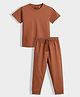 Orange Sugar 100% Cotton Knit Half Sleeves Solid Tee & Joggers Night Suit - Brown