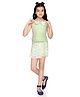 Tiny Girl Woven Sleeveless Bow Applique Detailed Top & Skirt Set - Pista Green