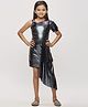 Tiny Girl Woven Half Sleeves  Floral Embellished Pleated Metallic Dress - Purple