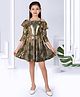 Tiny Girl Woven Three Fourth Sleeves Floral Printed Metallic Dress - Green