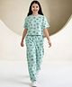 Lil Tomatoes Cotton Jersey Knit Half Sleeves Floral Printed Coordinating Tee & Pajama Night Suit - Light Green