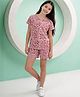 Lil Tomatoes Cotton Jersey Knit Half Sleeves Hearts Printed Coordinating Tee & Shorts  Night Suit - Coral