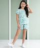 Lil Tomatoes Cotton Jersey Knit Half Sleeves Hearts Printed Coordinating Tee & Shorts Night Suit - Mint Green