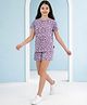 Lil Tomatoes Cotton Jersey Knit Half Sleeves Hearts Printed Coordinating Tee & Shorts Night Suit - Lilac