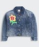 Tiny Girl Cotton Woven Full Sleeves Floral Patch Detailed Jacket - Dark Blue