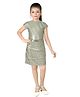 Tiny Girl Knit Half Sleeves Stripe Textured Floral Applique Detailed Dress - Sea Green