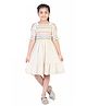Tiny Girl Cotton Woven Half Puff Sleeves Floral & Geometric Embroidered Dress - Cream