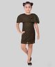 Tiny Girl Woven Half Sleeves Geometric Embroidered & Floral Applique Detailed Dress - Brown