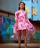 Tiny Girl Woven Three Fourth Sleeve Floral Printed High Low Dress - Hot Pink