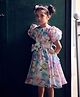 Tiny Girl Woven Half Puffed Sleeves Floral Printed & Bow Applique Detailed Dress - Onion Pink