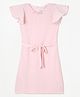 Tiny Girl Knit Frill Sleeves Floral Embellished Textured Dress - Pink
