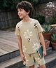 Pine Kids Disney Single Jersey Knit Half sleeves Co-Ords T-Shirt & Shorts Nightsuit with Micky Mouse Graphics - Brown