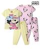 Babyhug Disney Single Jersey Knit Half Sleeves Co-Ords T-Shirt & Pyjama Night Suit with Minnie Mouse Graphic Pack of 2 - Pink & Green