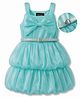 Hola Bonita Woven Shiny Tiered  Sleeveless Fit and Flare Party Dress With Belt & Bow Applique - Blue
