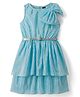 Hola Bonita Knit Sleeveless All Over Pleated Party Dress & Belt With Foil Print & Bow Applique - Blue