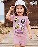 Bonfino Disney 100% Cotton Knit Half Sleeves T-Shirt & Shorts Set With Minnie & Friends Graphic - Pink