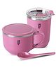 Jaypee Plus Sip & Savour Stainless Steel Soup Bowl with Lid & Spoon Holder 700 ml with Stainless Steel Spill Proof Handy Sipper 300 ml - Pink