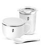 Jaypee Plus Sip & Savour Stainless Steel Soup Bowl with Lid & Spoon Holder 700 ml with Stainless Steel Spill Proof Handy Sipper 300 ml - White