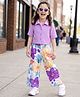 OLLINGTON ST. Waffle Knit Half Sleeves Top & Digital Floral Printed Culottes Set - Purple & Multicolour
