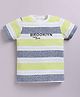 giniekids Cotton Knit Half Sleeves Striped & Brooklyn Text Printed Tee - Green