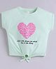giniekids Cotton Knit Half Sleeves Hearts & Typography Printed Knot Detailed Crop Top - Light Green