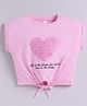 giniekids Cotton Knit Half Sleeves Keep Moving Text Printed Crop Top - Pink