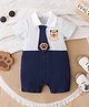 Mark & Mia Cotton Half Sleeves Striped Romper With Tie Applique & Bear Print - Navy Blue
