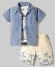 Dapper Dudes Knit Half Sleeves Textured Shirt With Tee & Palm Tree Printed Shorts Set - Blue