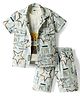 Dapper Dudes Knit Half Sleeves Text Printed Shirt With Tee & Shorts Co-ord Set - Grey