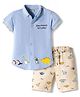 Dapper Dudes Knit Half Sleeves Animals Printed Shirt & Shorts Set - Blue
