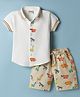 Dapper Dudes Knit Half Sleeves Animals Printed Shirt & Shorts Set - Light Brown