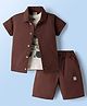 Dapper Dudes Knit Half Sleeves Solid Shirt With Printed Tee & Shorts Set - Maroon