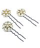 SKD Set Of 3 Stone Embellished Floral Designed Juda Hair Pins - Silver