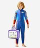 Little Surprise Box Neoprene Full Sleeves Colour Blocked Swimsuit With Free Washbag - Blue