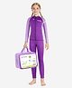 Little Surprise Box Neoprene Full Sleeves Dive & Sail Text Printed Swim Vest & Pant Set With Bag - Purple