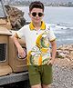 OLLINGTON ST. Sinker Knit Half Sleeves Polo T-Shirt & Shorts Set With Leaf Print - Multicolor