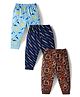 CUCUMBER Sinker Knit Full Length Geometrical Shape Printed Lounge Pants Pack Of 3 - Navy Blue Brown & Light Blue