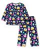 Babyhug Cotton Knit Full Sleeves Floral Printed Co-Ords Top & Pyjama Night Suit - Navy Blue